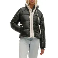 Faux Shearling Trim Short Puffer