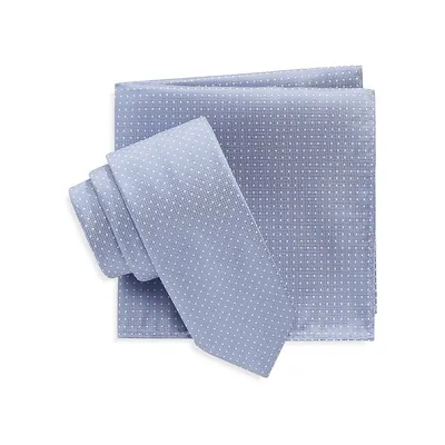 Ensemble cravate étroite et mouchoir de poche à pois en lurex