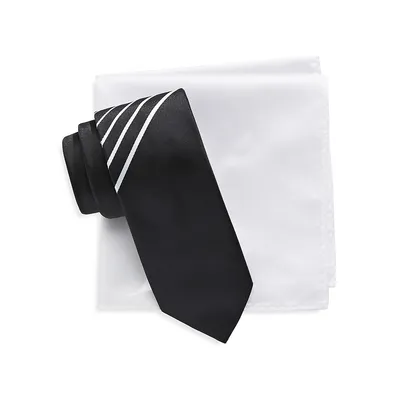 Ensemble mouchoir de poche et cravate étroite