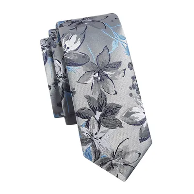 Cravate étroite en jacquard à motif floral