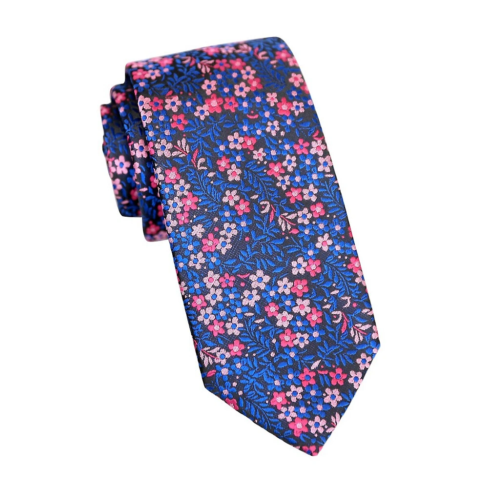 Floral-Print Slim Tie