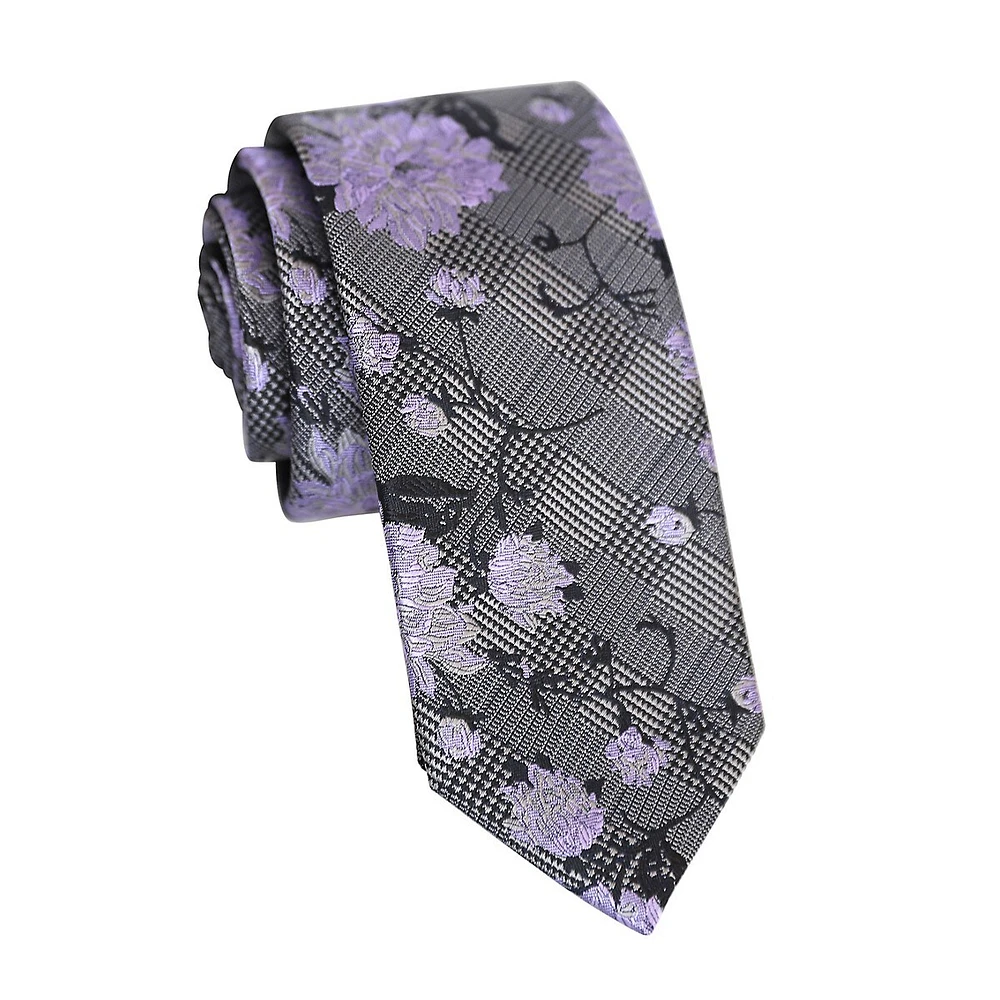 Floral-Print Slim Tie