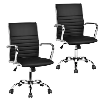 Set Of 2 Pu Leather Office Chair High Back Conference Task Chair Black