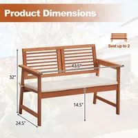 Patio Bench Outdoor Solid Wood Loveseat Chair With Backrest & Cushion Porch Garden