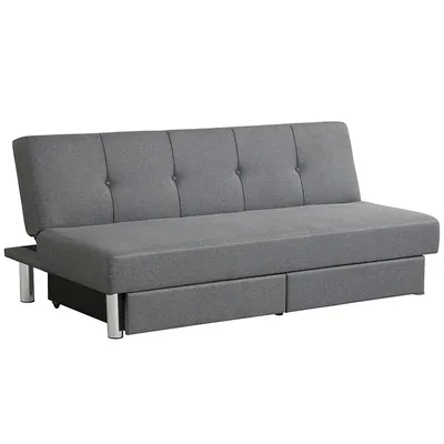 Convertible Futon Sofa Bed Adjustable Couch Sleeper W/ Two Drawers Grey
