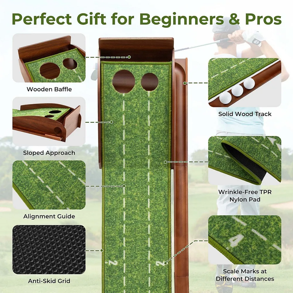 Costway Putting Green Practice Golf Putting Mat With Auto Ball Return And 2/ 3 Hole Sizes