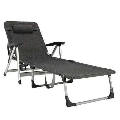 Beach Chaise Lounge Chair Patio Folding Recliner W/ 7 Adjustable Positions Grey