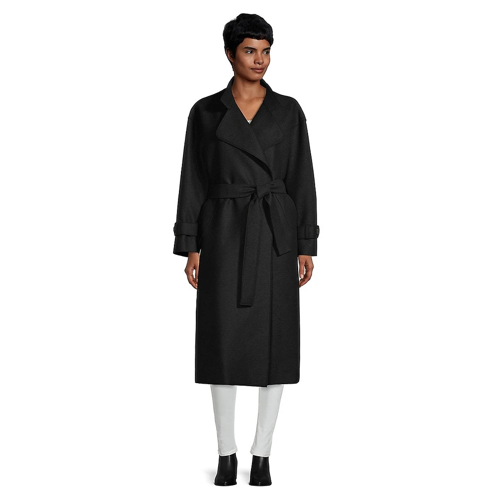 Oversized Pressed Wool Wrap Trench Coat