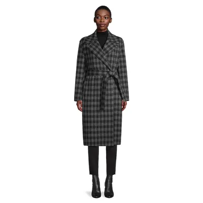 Double-Breasted Gingham Wrap Coat