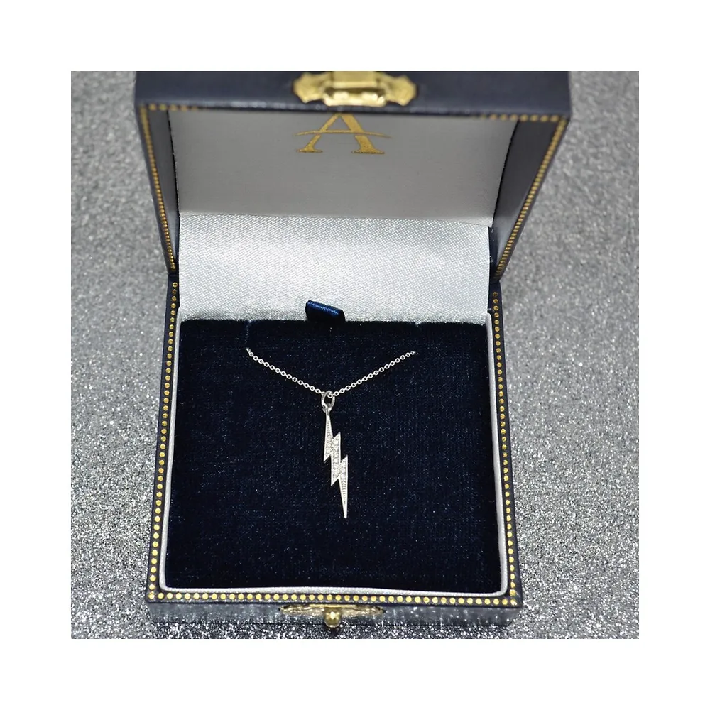 Diamond Accented Lightning Bolt Pendant Necklace In 14k White Gold (0.06ct)