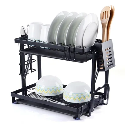 2-tier Large Foldable Dish Rack For Kitchen Rack Organizer Drain Board Utensil Holder