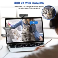 2k Webcam With Microphone, Qhd Webcam With Privacy Cover And Tripod, Usb Computer Camera Auto Light Correction, 110°wide-angle View, Usb Streaming For Desktop, Pc, Mac, Windows