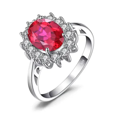 2.6 Ct Oval Red Lab Created Nano Ruby Halo Ring 0.925 White Sterling Silver