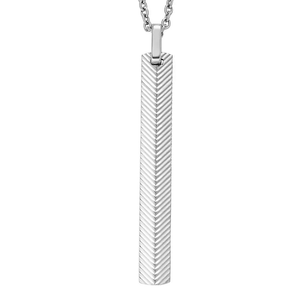 Fossil Textured Plaque Stainless Steel Pendant Necklace | Kingsway Mall