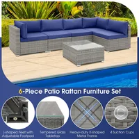 6 Pcs Patio Conversation Sofa Set Outdoor Rattan Furniture Cushioned Seat Navy