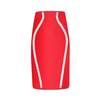 High-waist Pencil Skirt With Chain Outlines