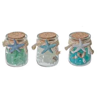 Bottled Glass Rocks And Seashells With Starfish Decor - Set Of 6