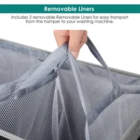Foldable Double Laundry Hamper Sorter With Magnetic Lid And Removable Liners Laundry Bin, Build In Side Carrying Handles