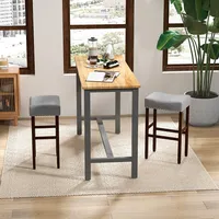 Set Of 2 Bar Stools Counter Height Saddle Kitchen Chairs With Wooden Legs Gray