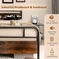 Metal Platform Bed Frame Industrial Headboard Mattress Foundation