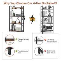 4 -tier Industrial Bookshelf Open Storage Bookcase Display Shelf For Home Office