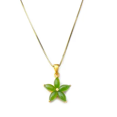 Natural Jade Flower Pendant With 18k Gold Plated Necklace