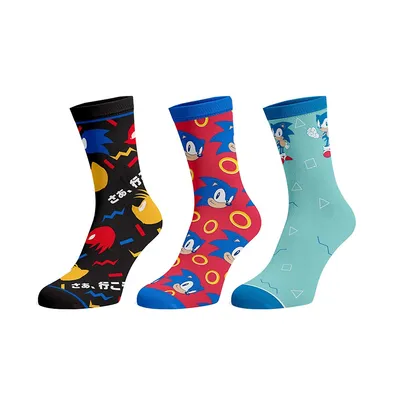 Sega Sonic The Hedgehog 3 Pair Mens Crew Socks Gift Set
