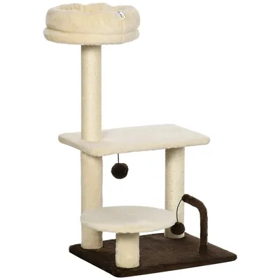 29 Inches Cat Tree Kitty Tower With Teaser Toy, Beige