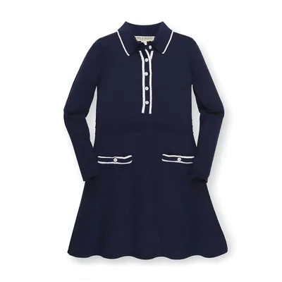 Girls Tipped Button Front Sweater Dress