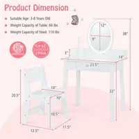Kids Vanity Set With Lighted Mirror Chair 2-color Led Lighting For Girls Makeup