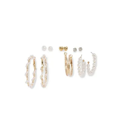 Set Of 6 Pearl Hoop Earrings