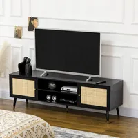 Tv Stand Cabinet With Cable Management & Storage Shelves