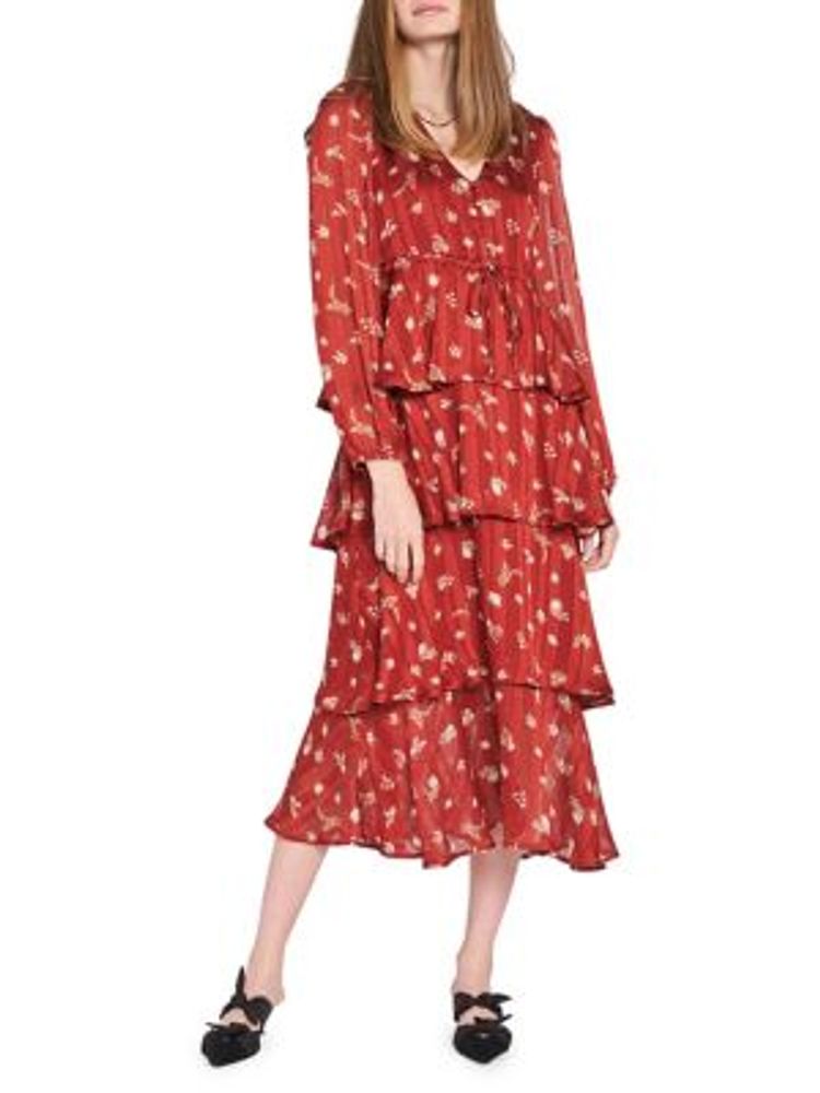 metropolis printed tiered midi dress