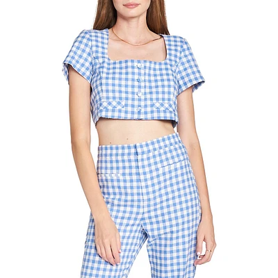 Linen Gingham Cropped Top