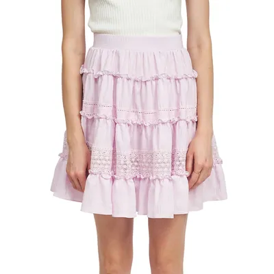 Caprice Lace-Trim Ruffled Skirt