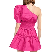 Smocked-Waist One-Shouldered Mini Dress