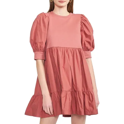 Gabriela Puff-Sleeve Tiered Mini Dress