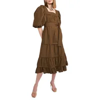 Gilda Puff-Sleeve Poplin Midi Dress