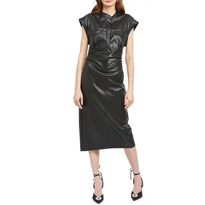 Sloane Faux-Leather Midi Shirtdress