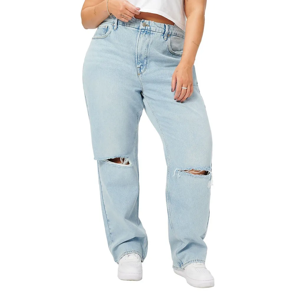 Good American Mid-Rise 5-Pocket Ripped Jeans