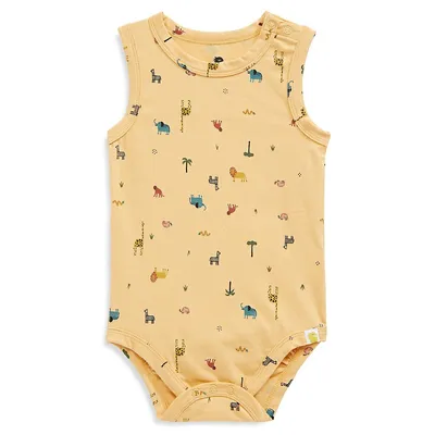 Baby's Stretch-Organic Cotton Tank-Style Animal-Print Bodysuit