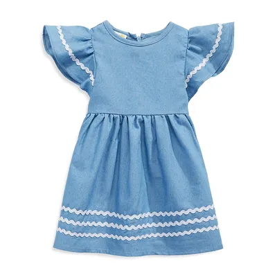 Baby Girl's Flutter-Sleeve Chambray Dress