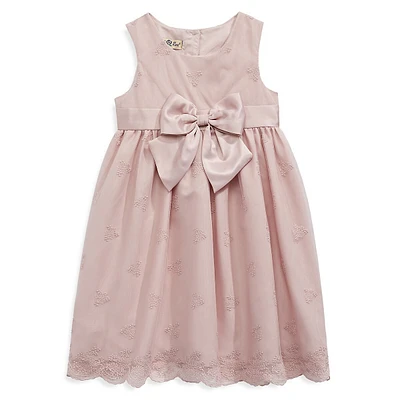 Little Girl's Rose Embroidered Lace & Bow Dress