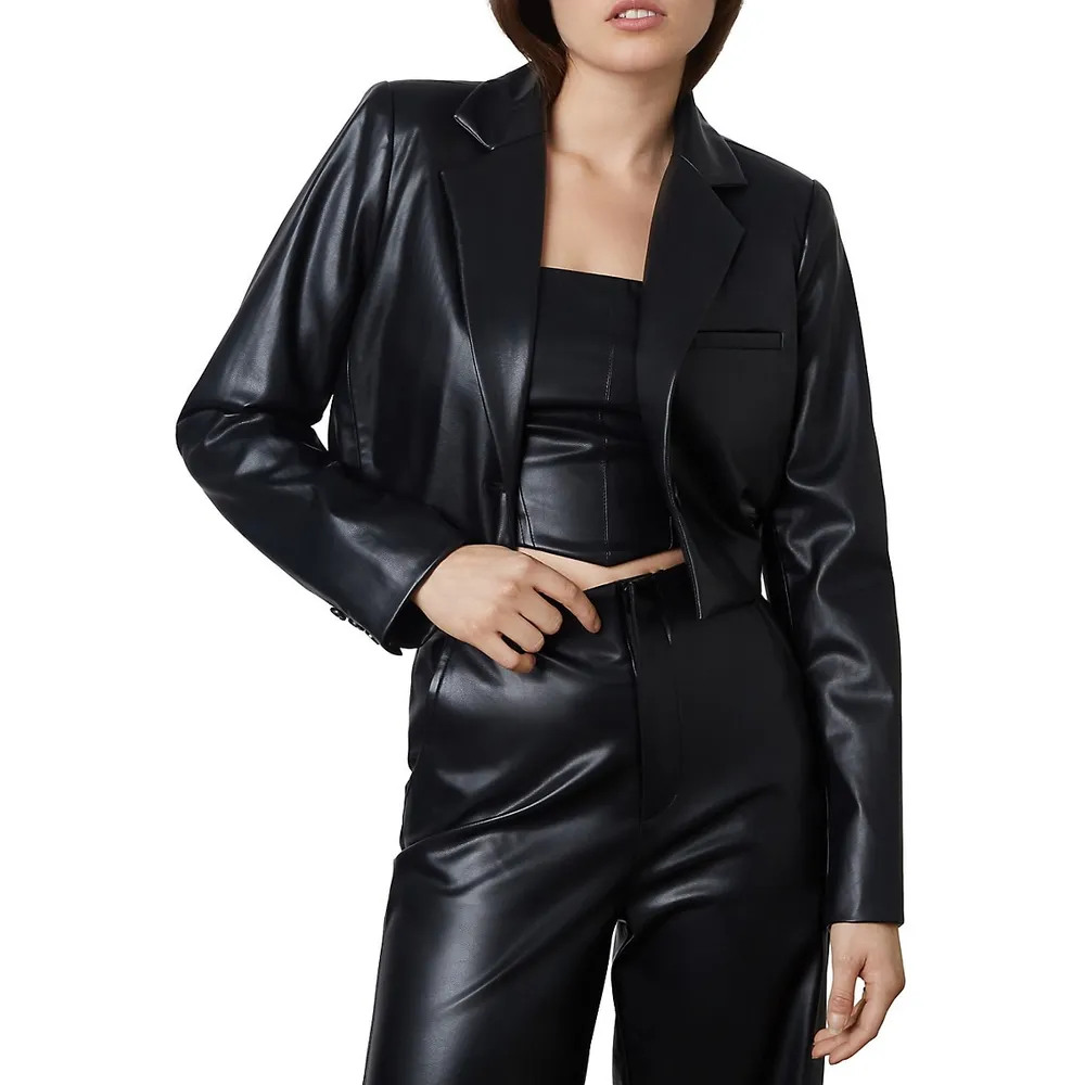 Cropped Vegan-Leather Blazer