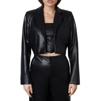 Cropped Vegan-Leather Blazer