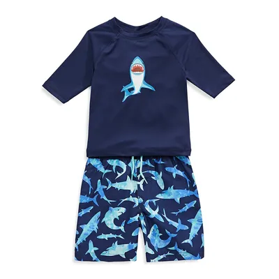 Ensemble haut de maillot dermoprotecteur et short Shark Attack pour petit garçon
