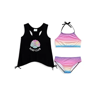 Ensemble bikini rayé 3 pièces avec facteur de protection contre les rayons UV 50+ Surf Club pour fille