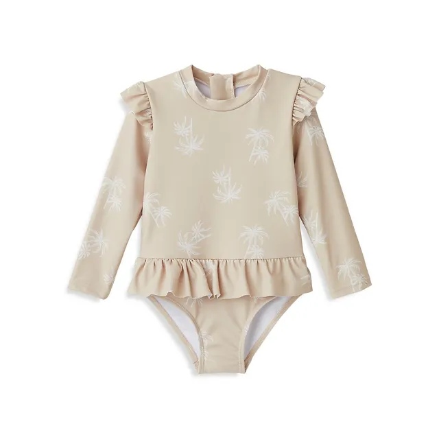 Matching Ruffle-Trim One-Piece Rashguard Swimsuit for Toddler & Baby