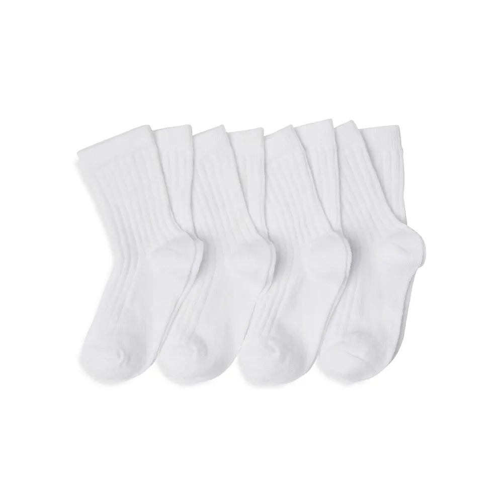 Little Kid's Organic Cotton Ribbed Crew 4-Pack Socks