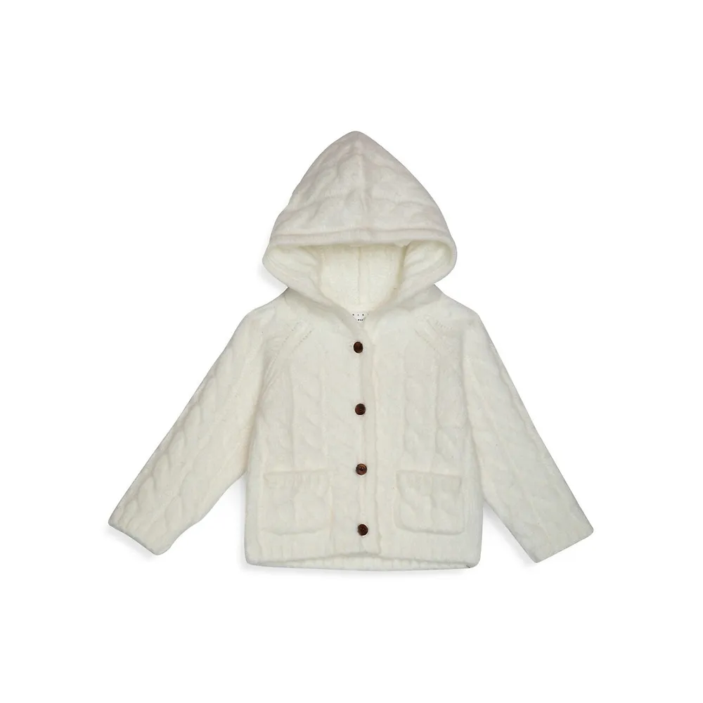 Baby Girl's Party Hooded Cable-Knit Cardigan